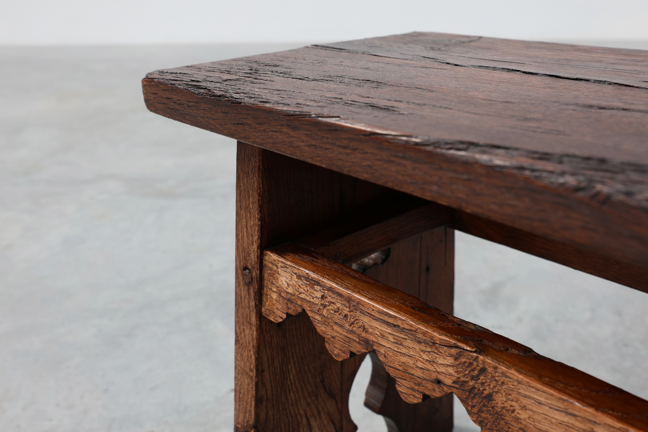 Neo Gothic solid oak rectangular carved stool, France ca. 1900thumbnail